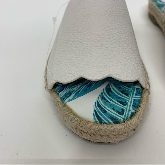 J. McLaughlin White Scalloped Pebbled Leather Tropical Espadrille Slide Sandals - Picture 8 of 11